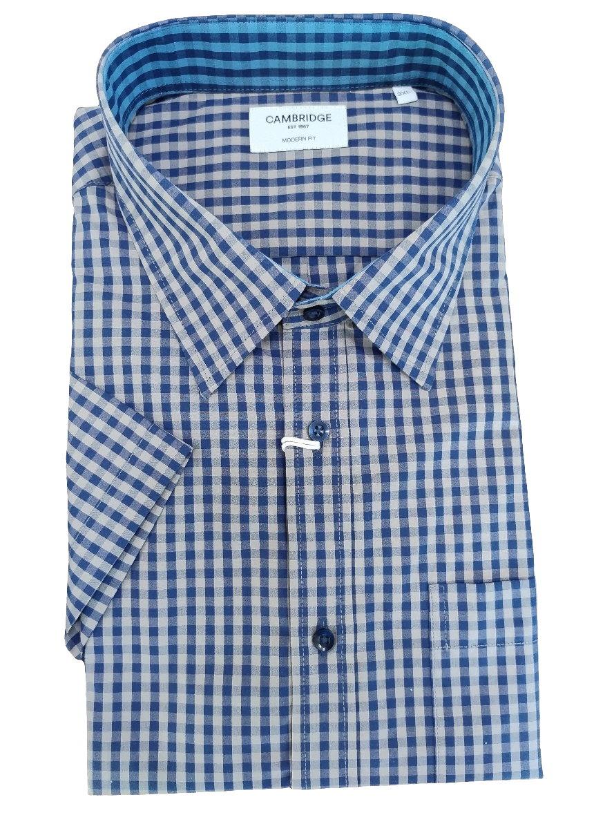 Cambridge Barwon Navy Taupe Check Short Sleeve Shirt
