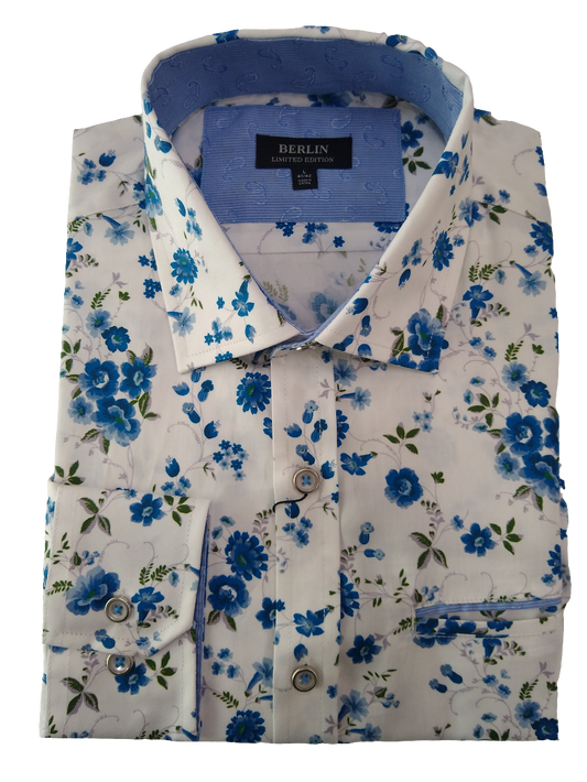 Berlin White Floral Print Long Sleeve Shirt