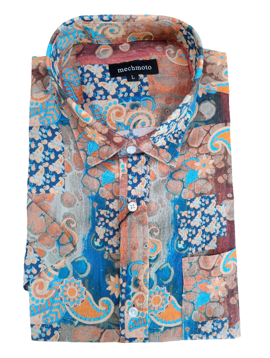 Mechmoto Paisley Print Linen Short Sleeve Shirt