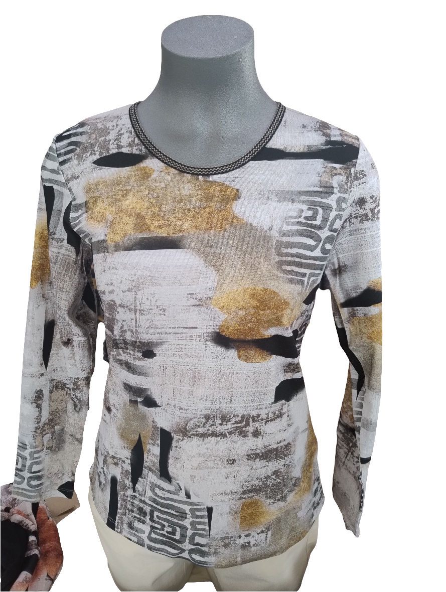Bagoraz Natural and Gold Round Neck Long Sleeve Top