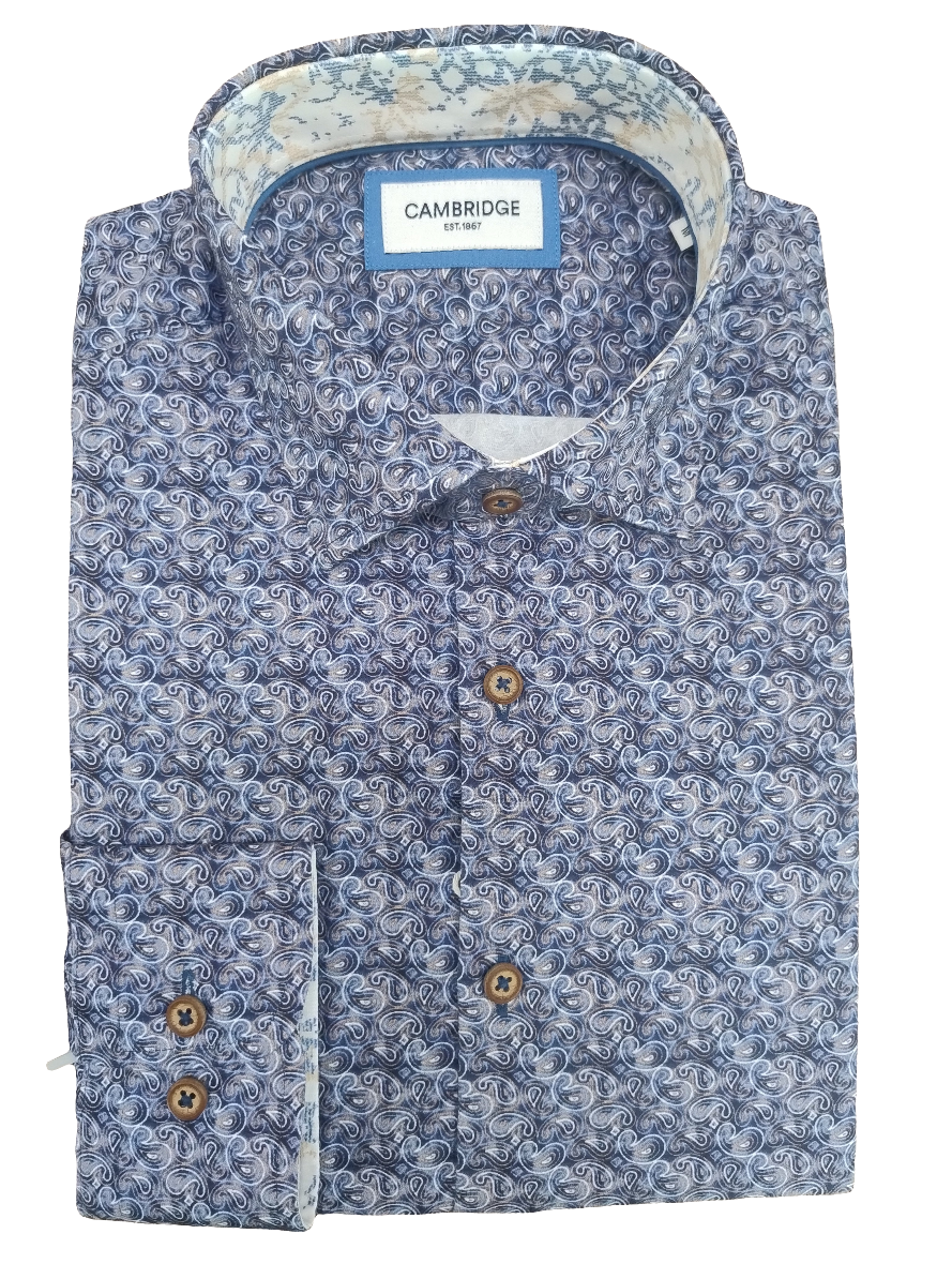 Cambridge Sorrento Purple Micro Paisley Long Sleeve Shirt