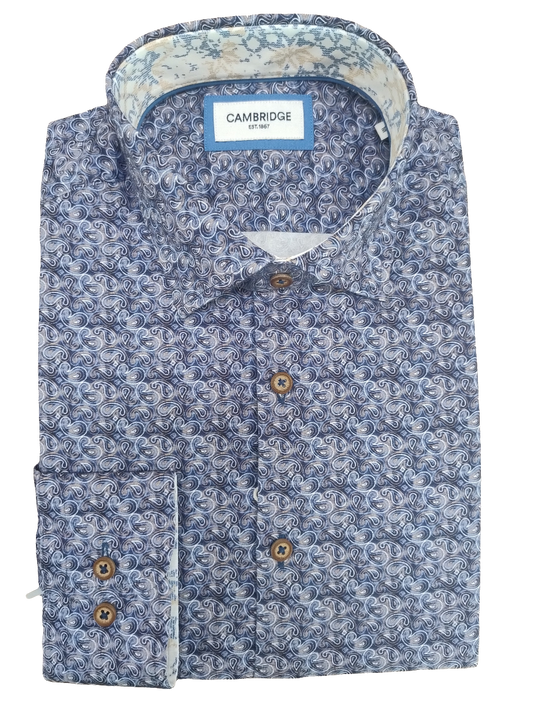 Cambridge Sorrento Purple Micro Paisley Long Sleeve Shirt