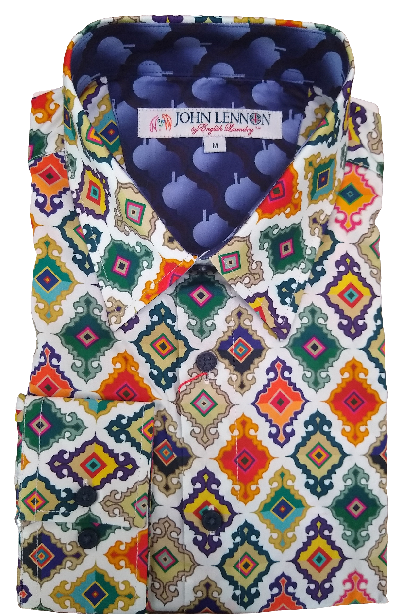 John Lennon Multi Geometric Print Long Sleeve Shirt