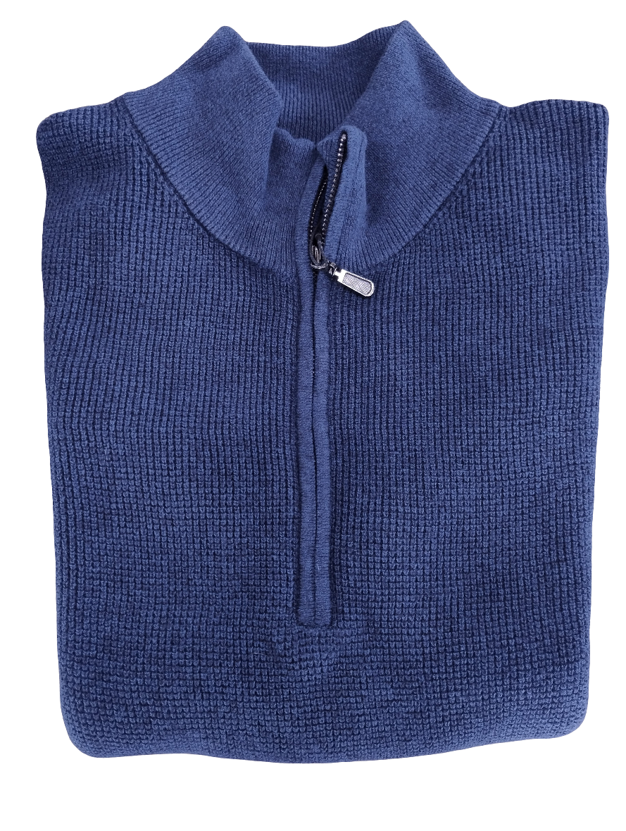 Mechmoto Navy Cotton Zip Neck Line Jumper