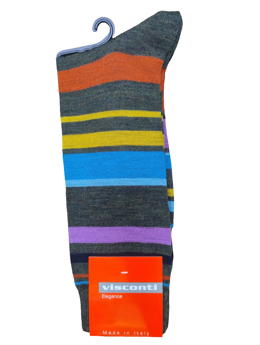 Visconti Italian Block Stripe Merino Wool Socks - Bosco