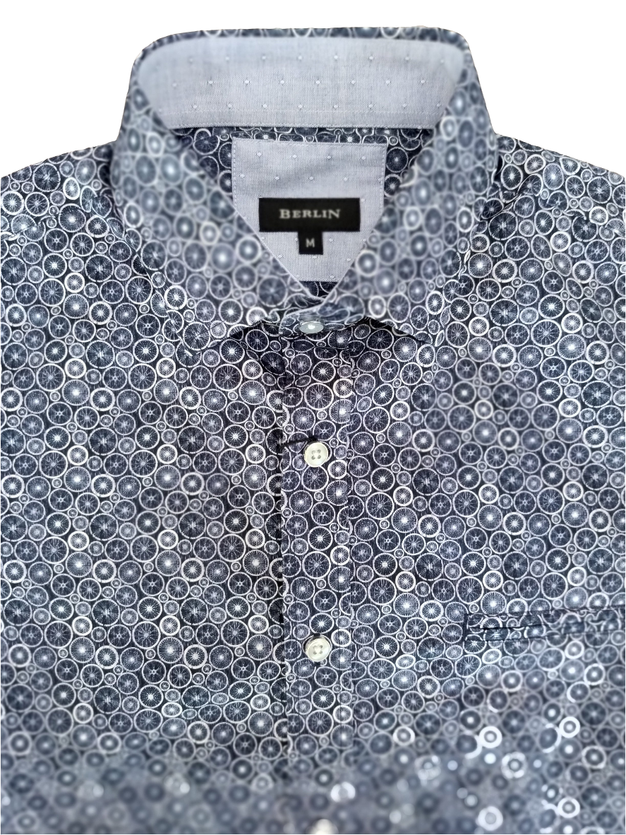 Berlin Wheels Print Short Sleeve Shirt-Blue/Black