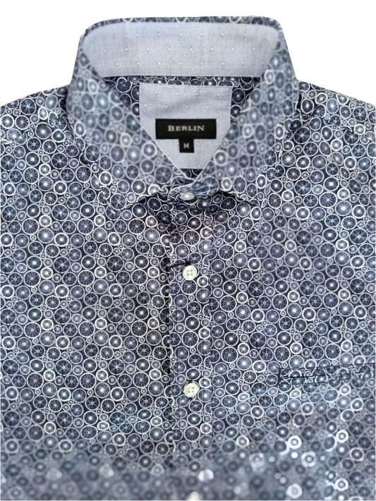 Berlin Wheels Print Short Sleeve Shirt-Blue/Black