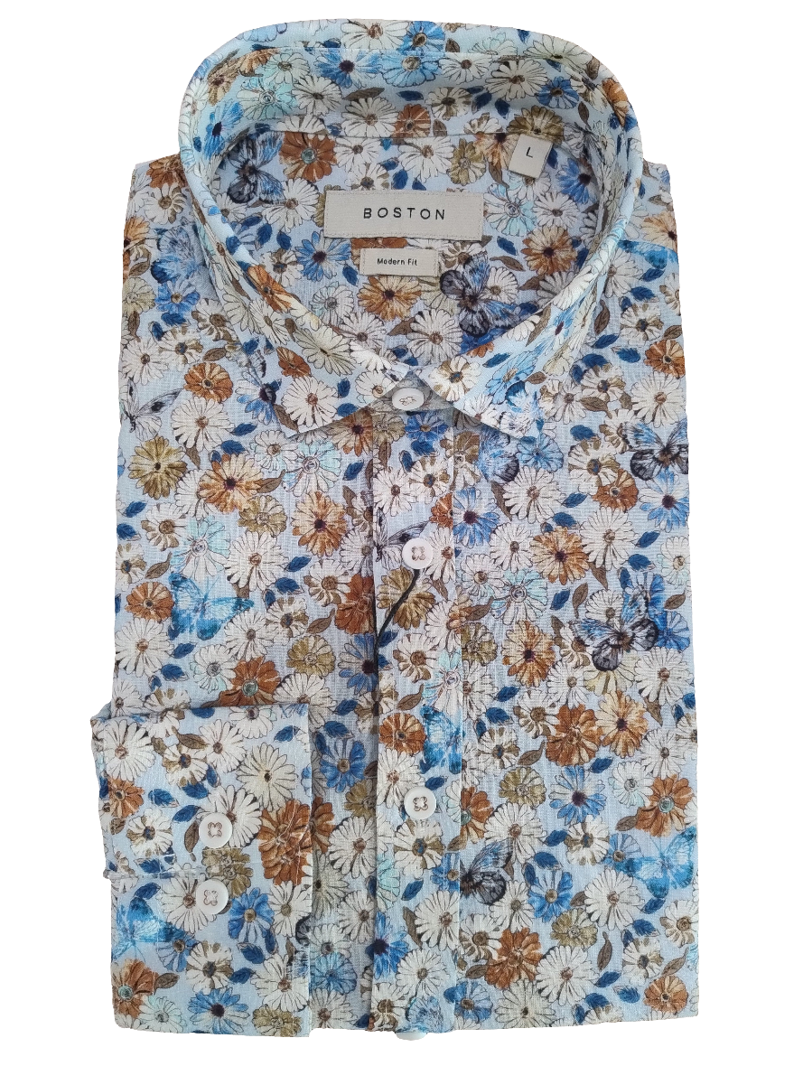 Boston Sel Multicolour Floral Linen Long Sleeve Shirt