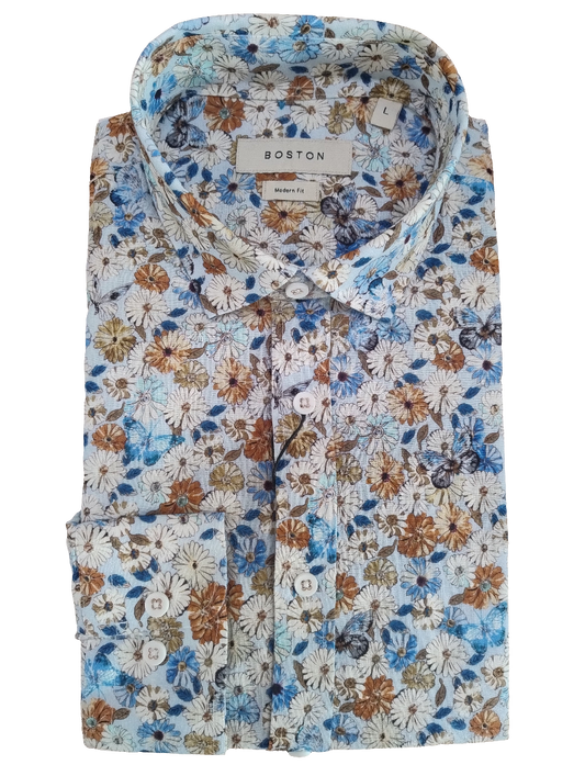 Boston Sel Multicolour Floral Linen Long Sleeve Shirt