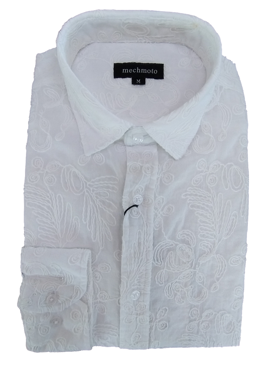 Mechmoto Embroidered Linen White Long Sleeve Shirt