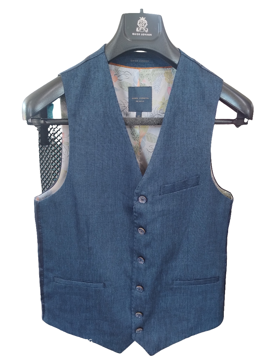 Guide London Navy Linen Blend Waistcoat
