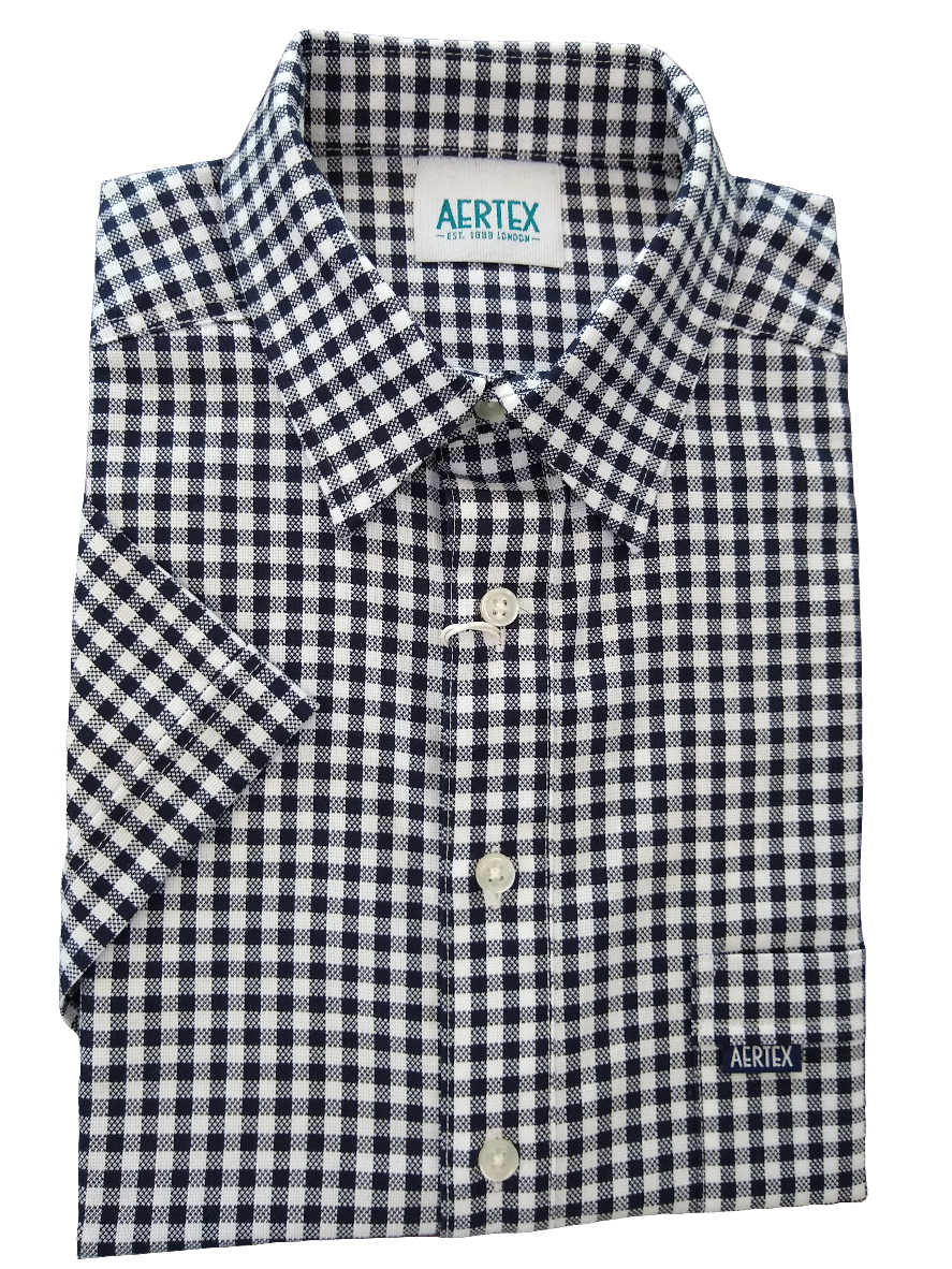 Aertex Men Dark Navy Check Short Sleeve