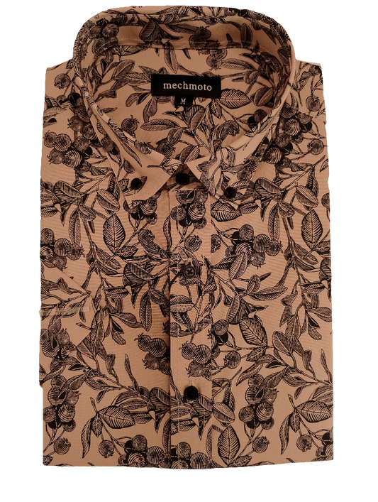 Mechmoto Black & Bronze Floral Short Sleeve Shirt