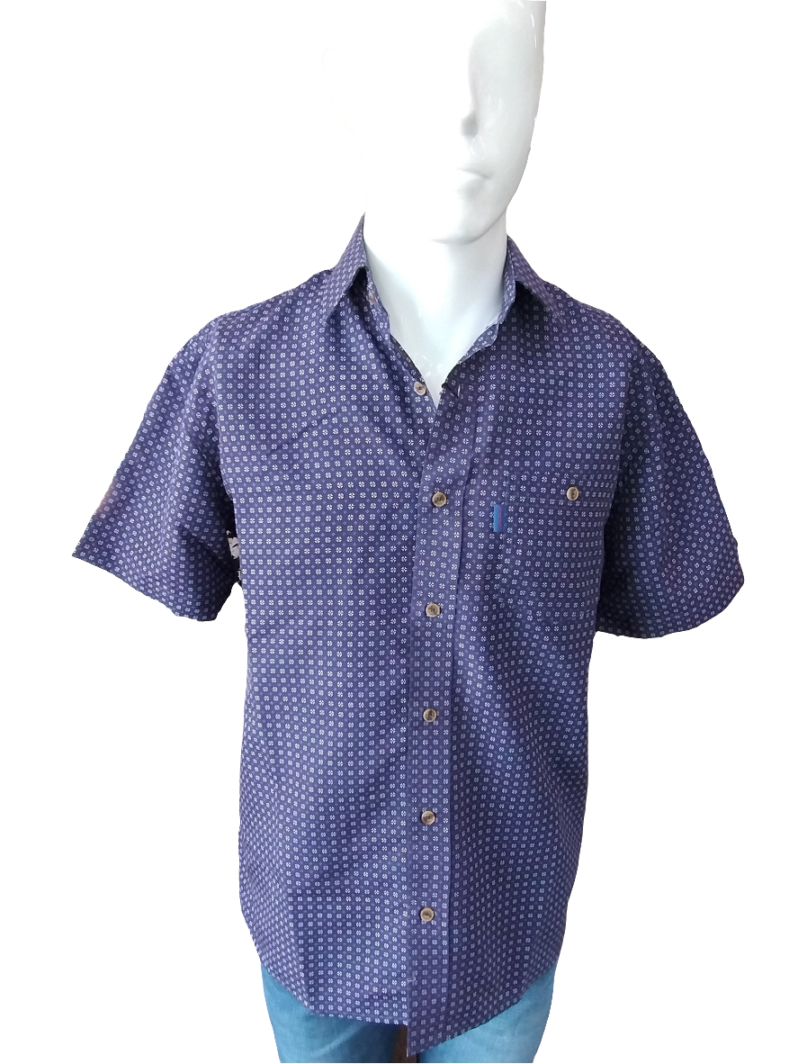 Portobello Road Ironcheater Navy and White Short Sleeve Shirt