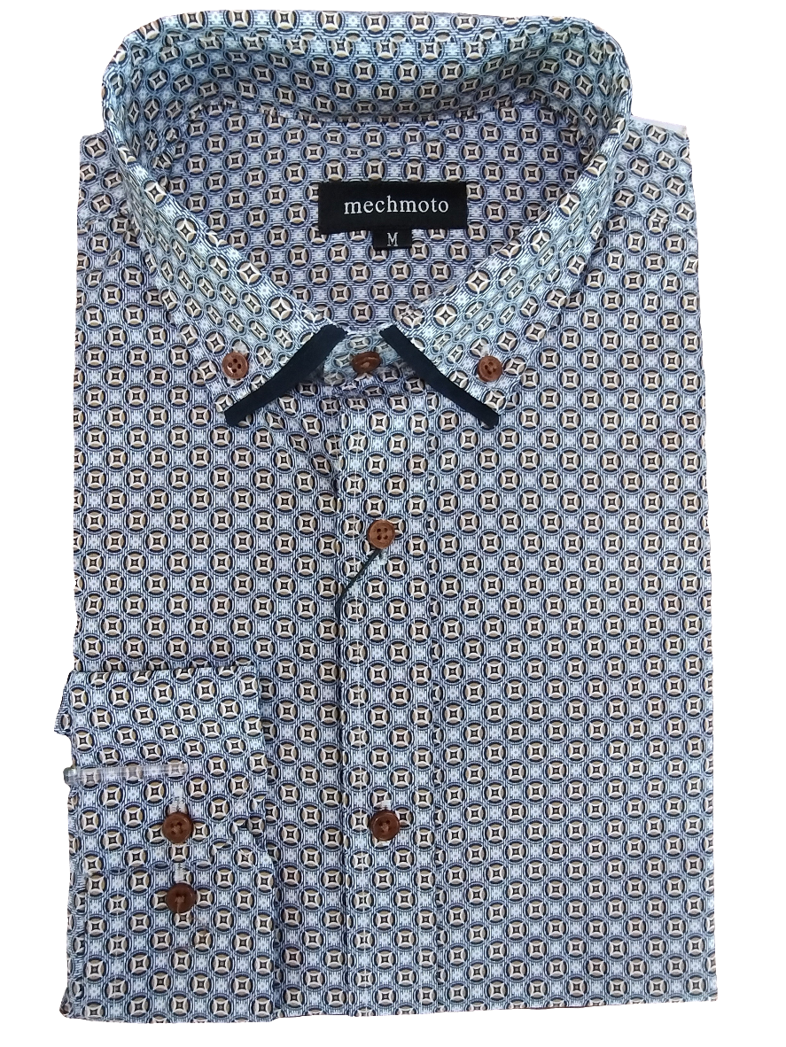 Mechmoto Stretch Geo Print Long Sleeve Shirt - Multi