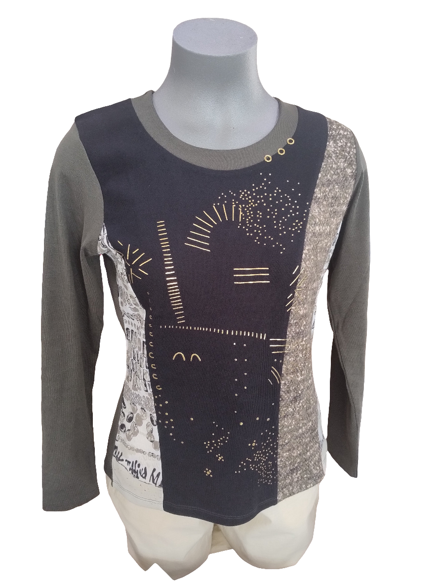 Kalisson Black and Olive Round Neck Long Sleeve Top