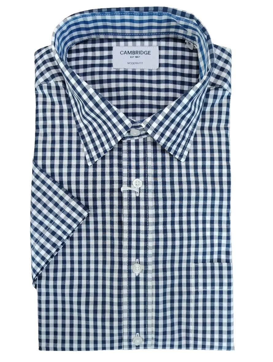 Cambridge Barwon Navy White Check Short Sleeve Shirt