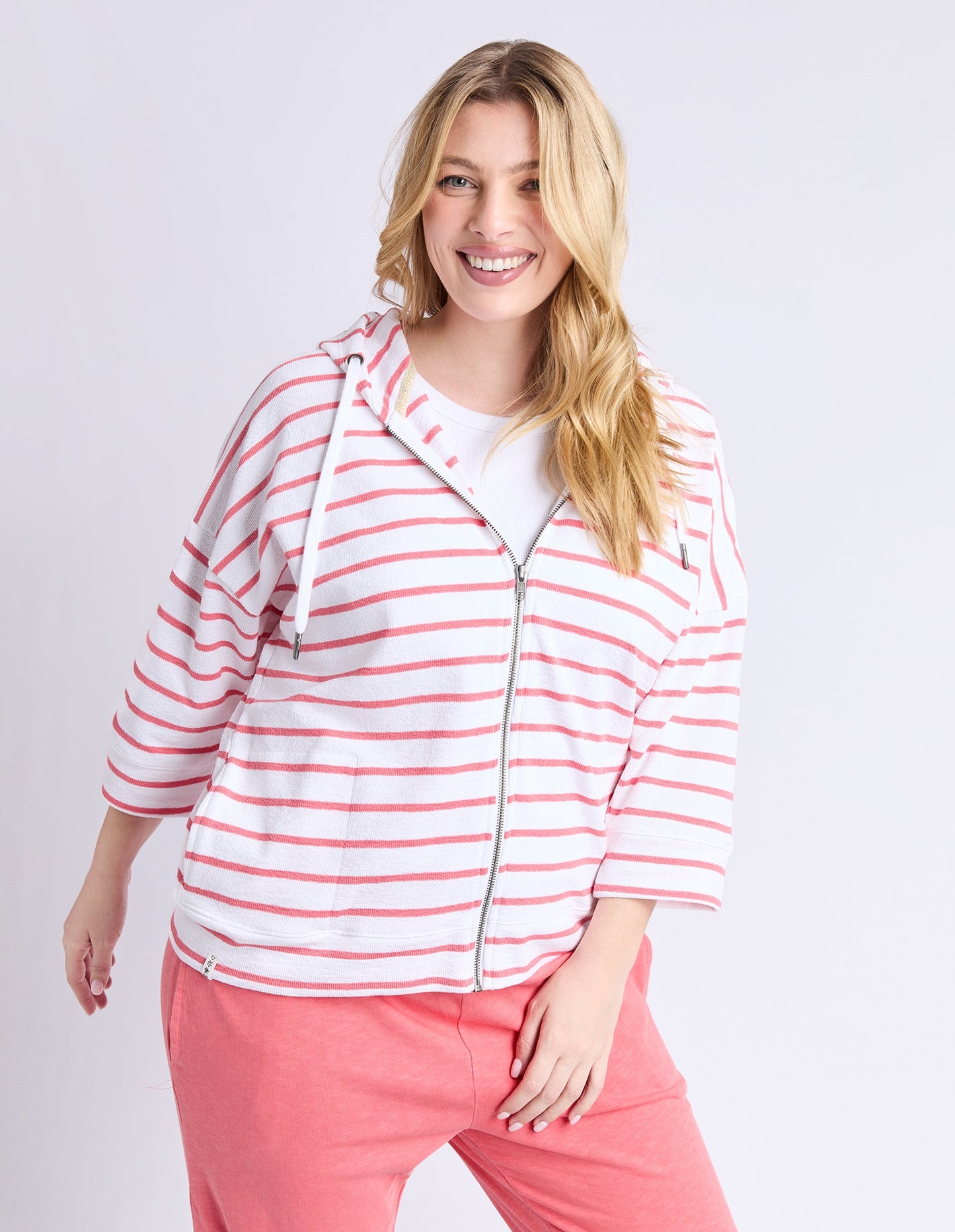 Elm White Coral Stripe Beachy Hoodie