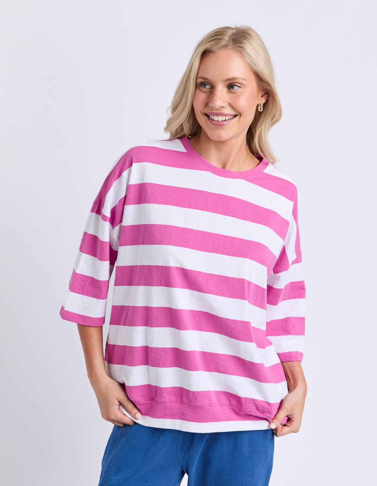 Elm Mazie Block Stripe Sweat - Magenta/White