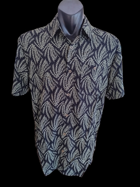 LFD Lifestyle Leaf Pattern Short Sleeve Shirt - Navy & Green