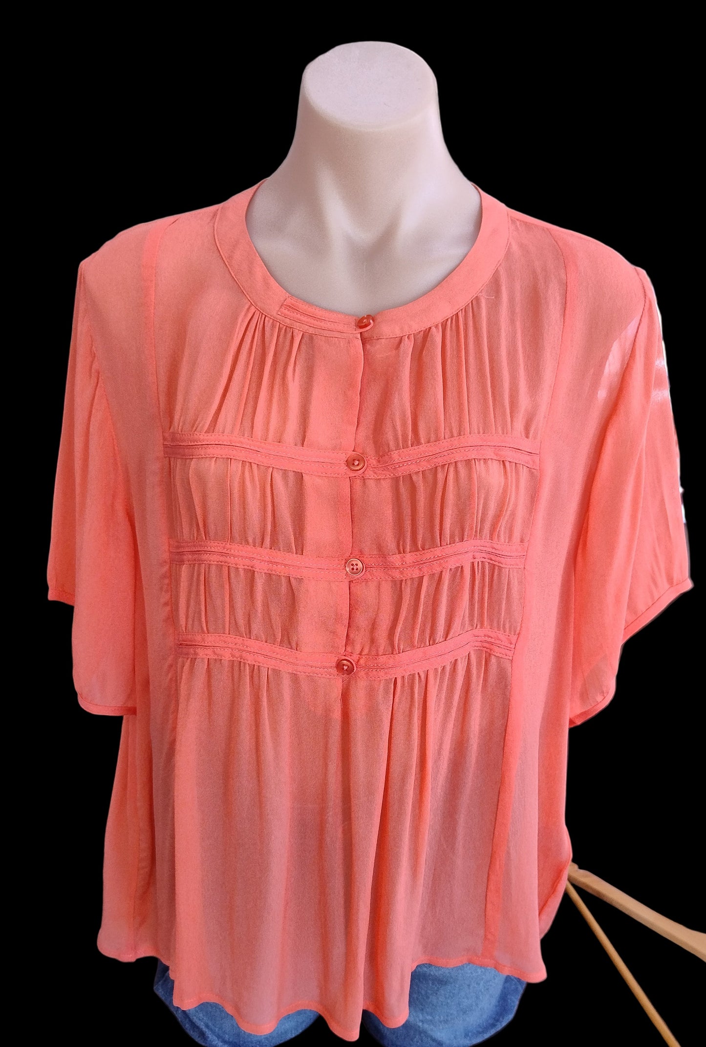Blackstone Hilarie Gathered Front Short Sleeve Top-Sunset Coral