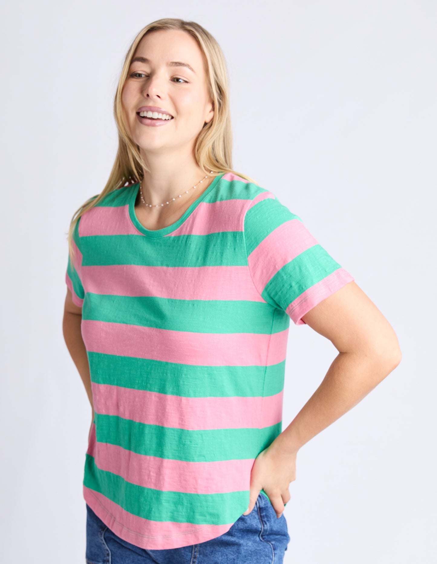 Elm Spritz Stripe Short Sleeve Tee-Green/Pink