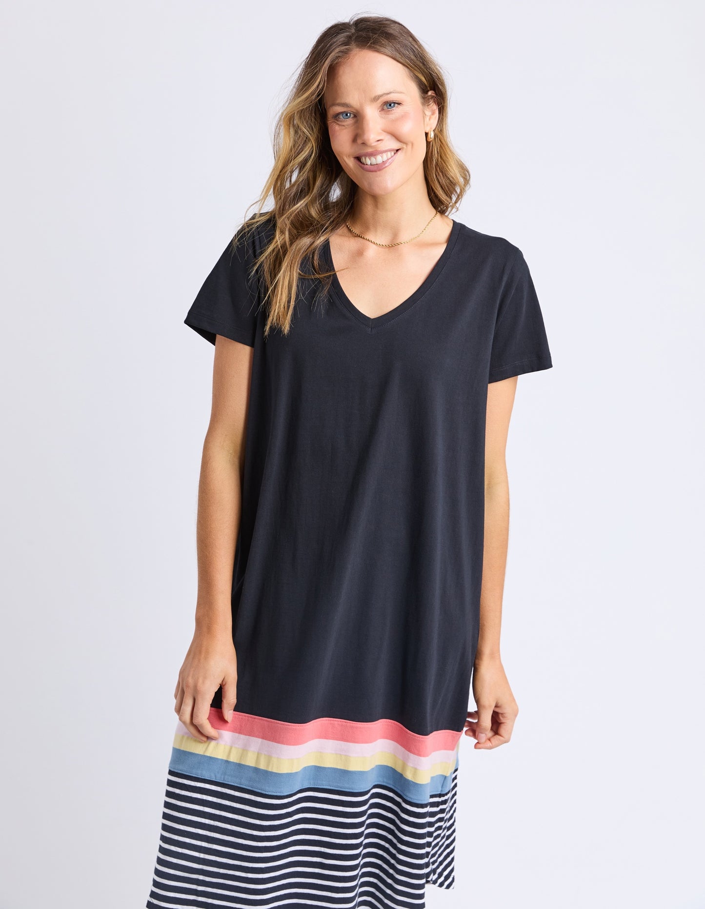 Elm Terra Tee Dress-Washed Black Stripe