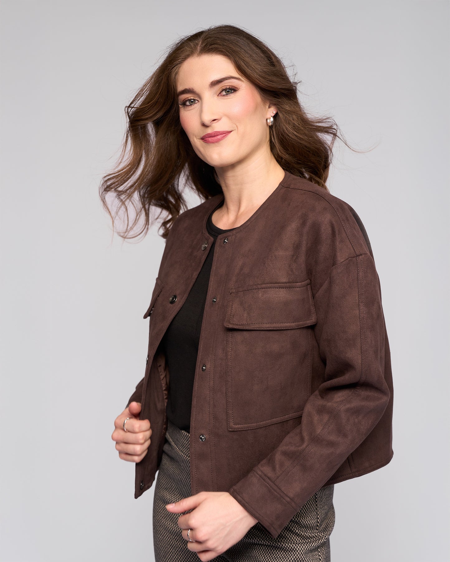 Vassalli Relay Collarless Box Fit Jacket - Chocolate