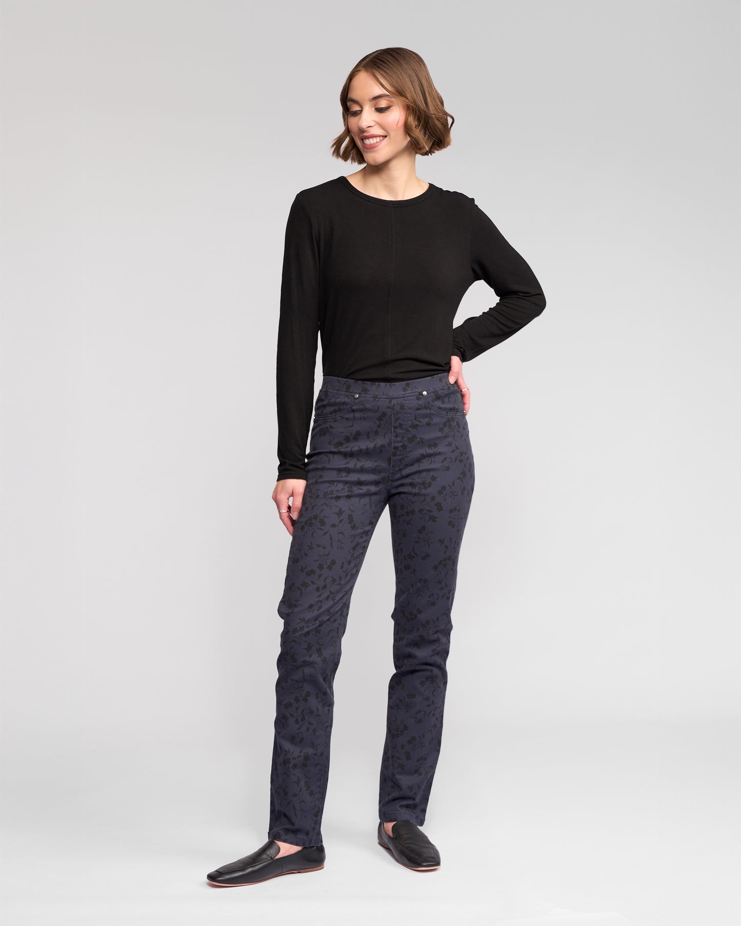 Vassalli Bay Slim Leg Full Length Pull On Pant - Noir