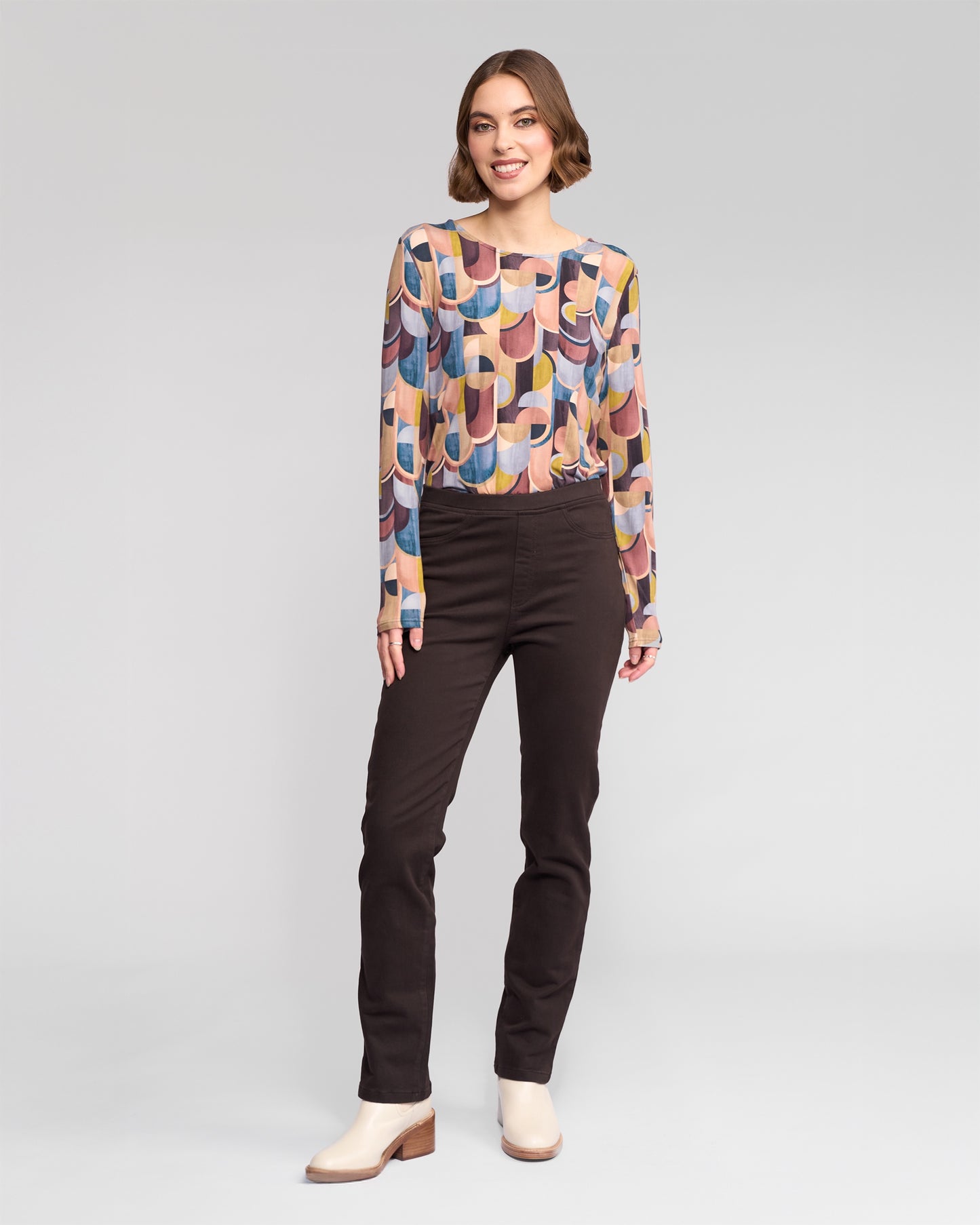 Vassalli Bay Slim Leg Full Length Knit Denim Pull On - Chocolate