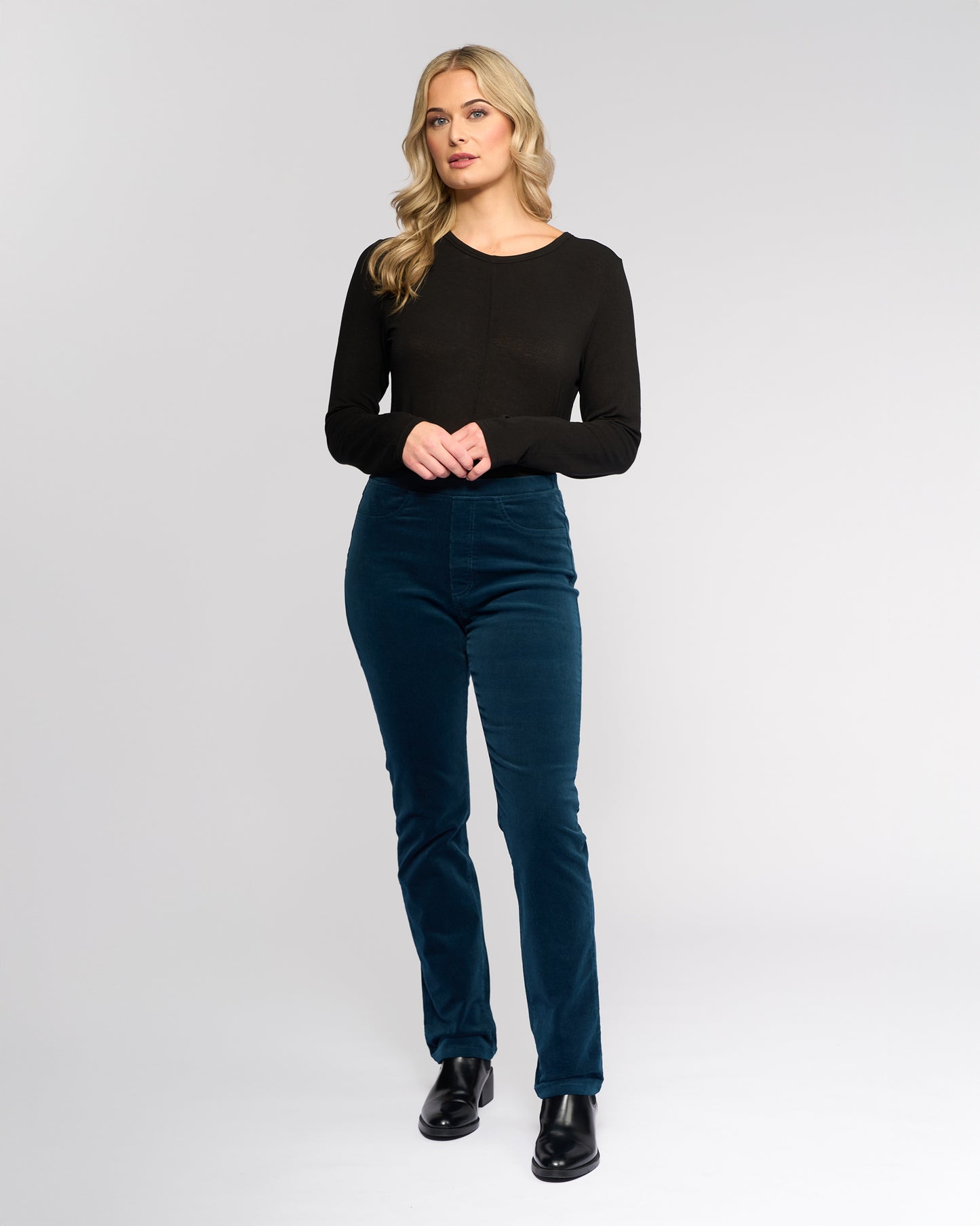 Vassalli Bay Slim Leg Pull On Cord - Petrol