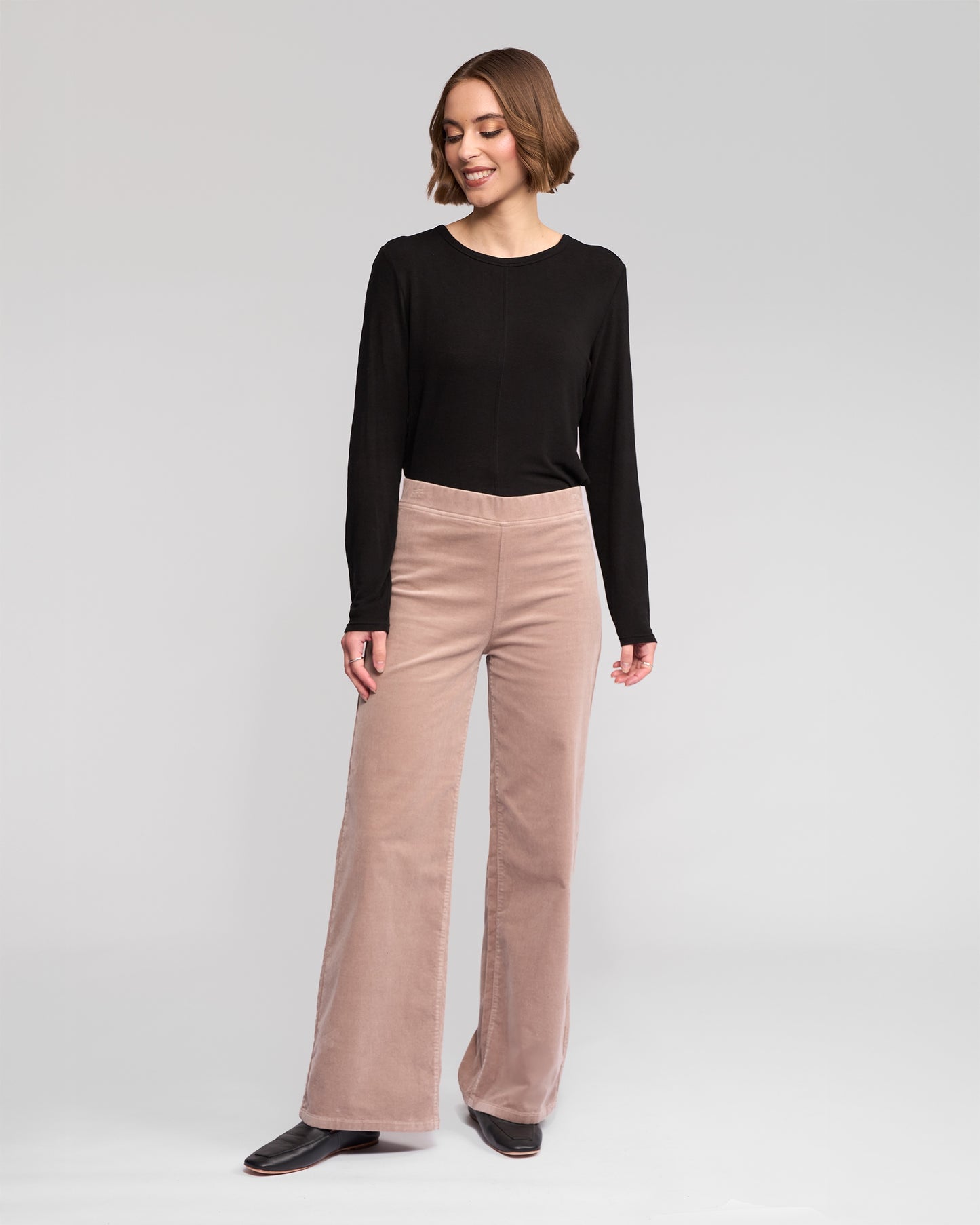 Vassalli Loft Pull On Wide Leg Cord Pant - Twig