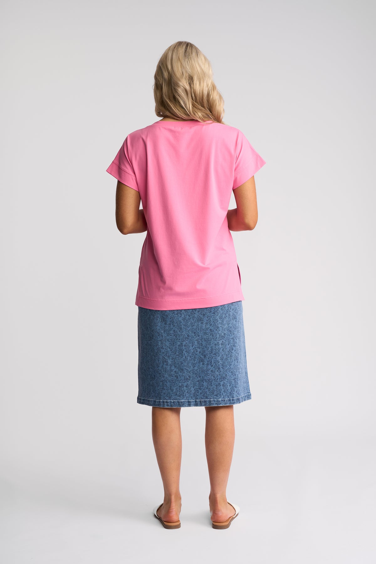 Vassalli Thea Drop Sleeve Top with Stepped Hem - Sweet Pink