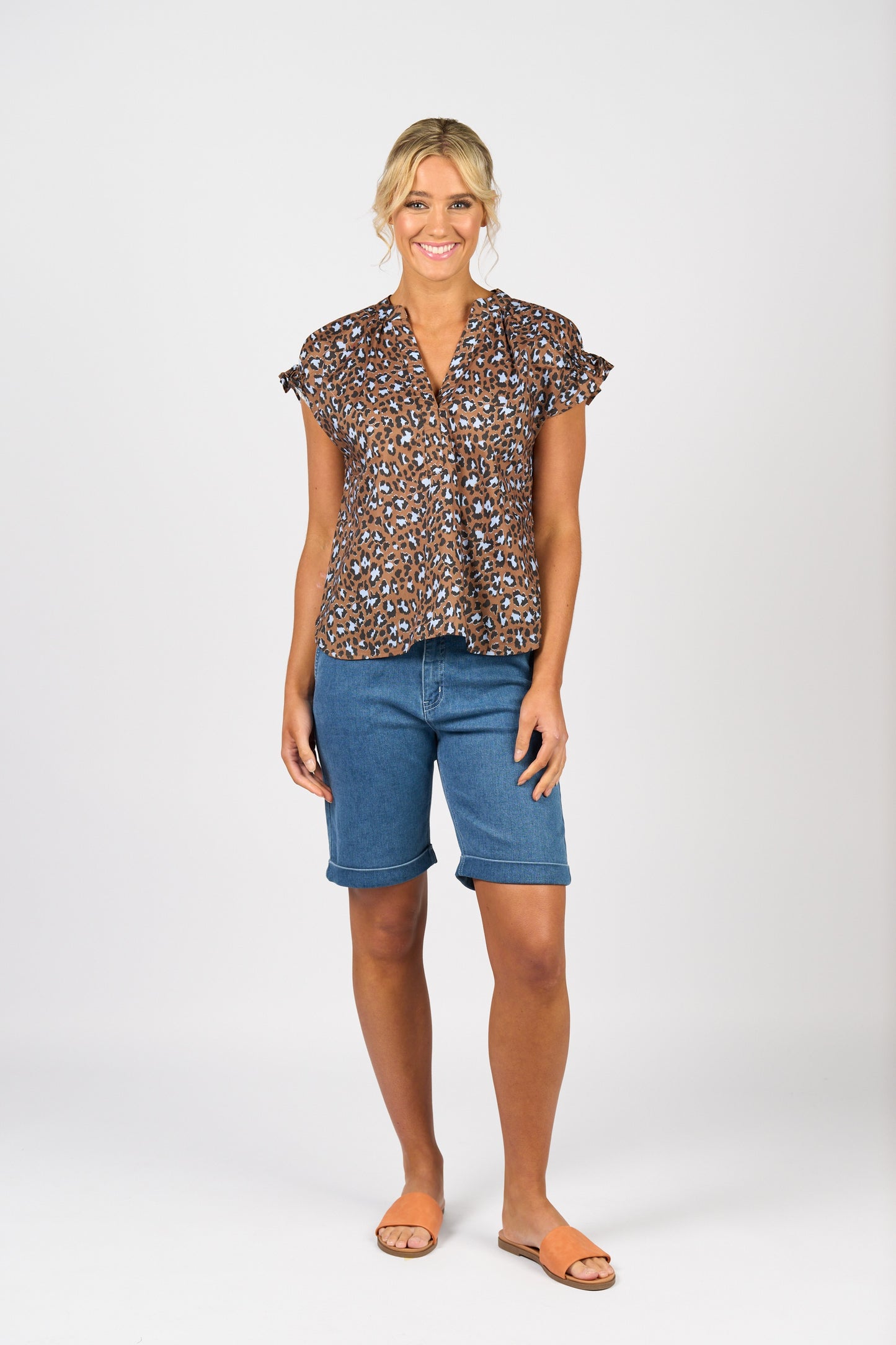 Vassalli Printed Drop Shoulder Top with Shirring Detail Nala