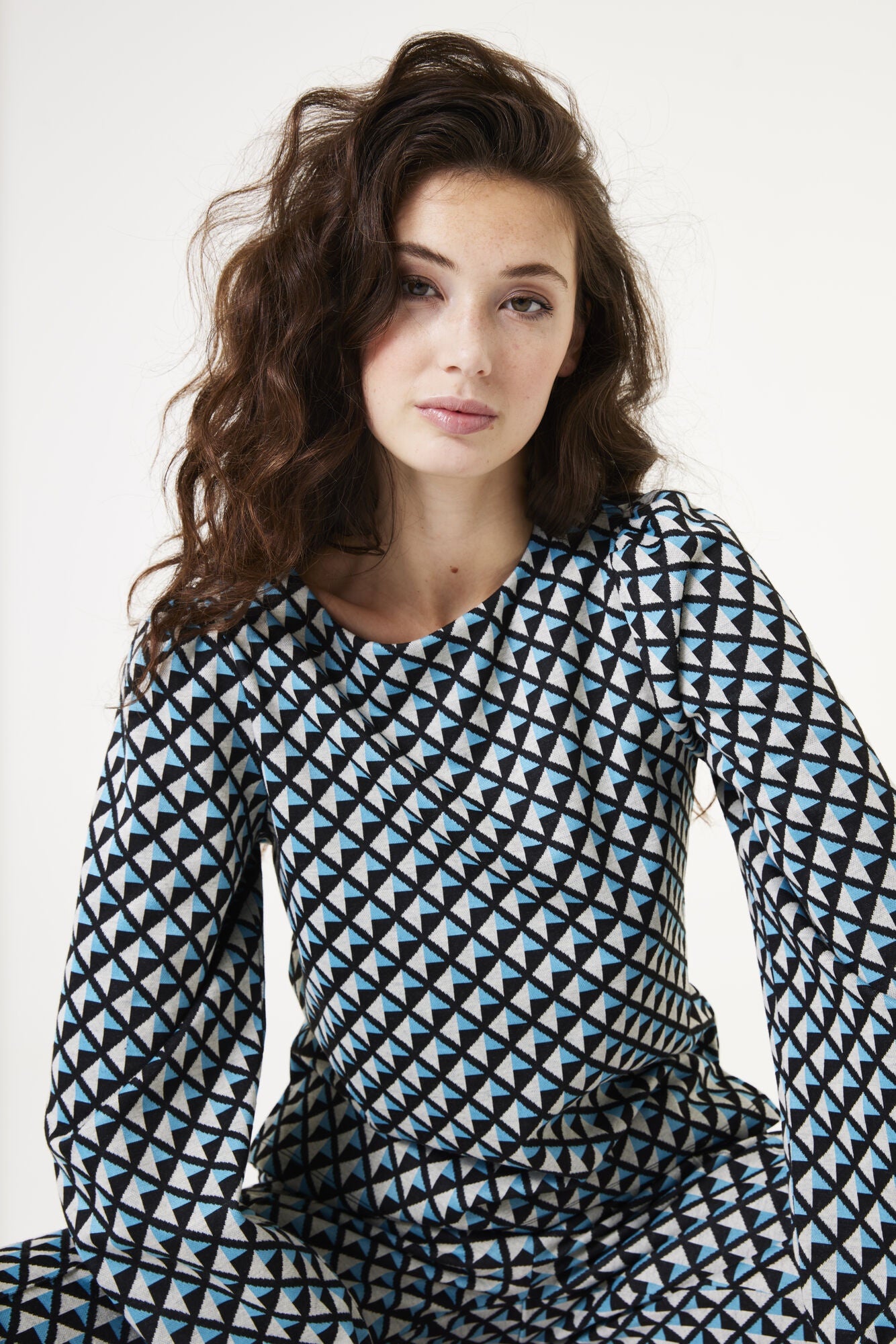 Garcia Ladies long Sleeve Round Neck Top-Black Teal