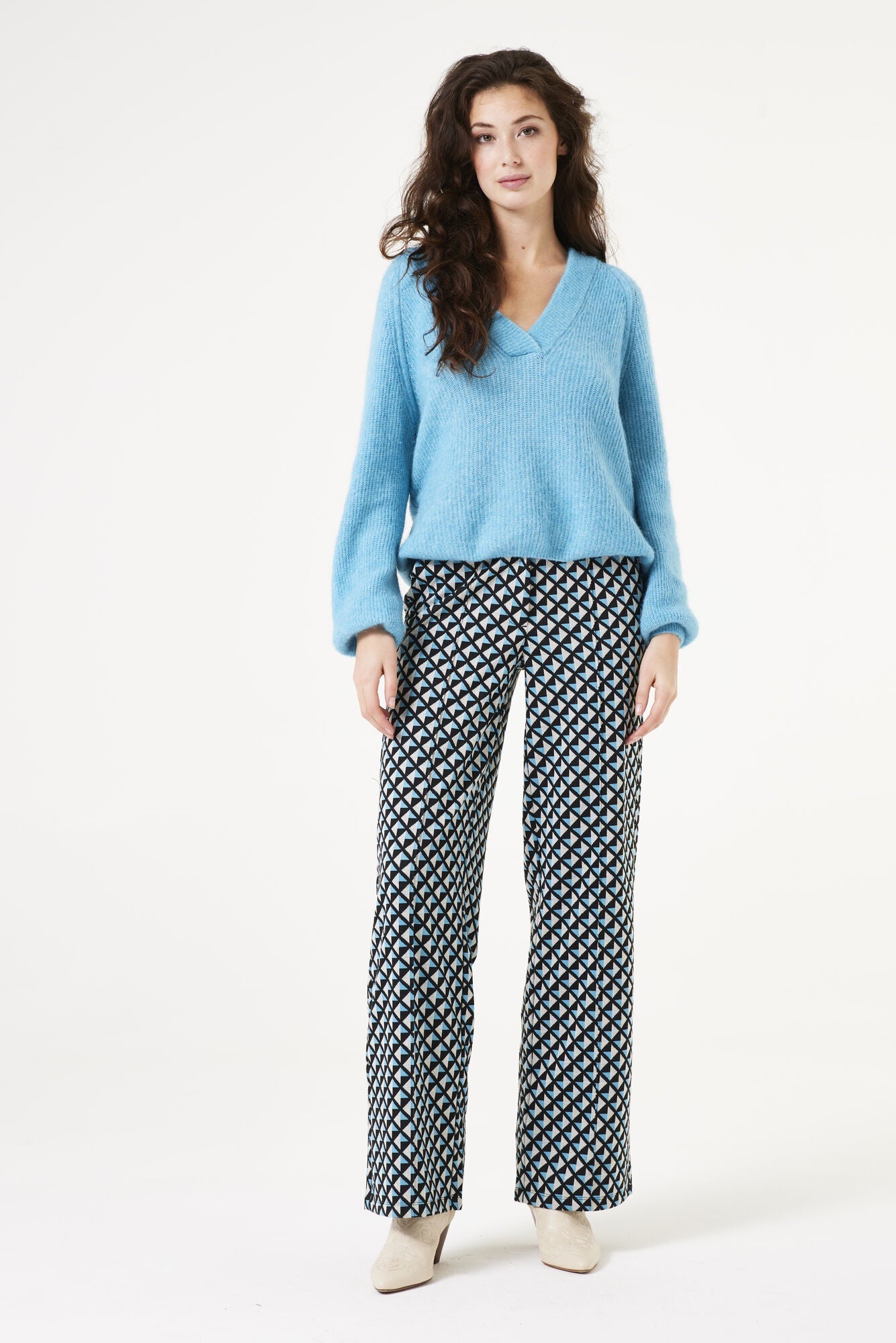 Garcia Ladies Wide Leg Pants-Black-Teal