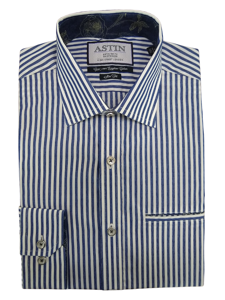 Astin Smith Navy Dobby Striped Long Sleeve Shirt