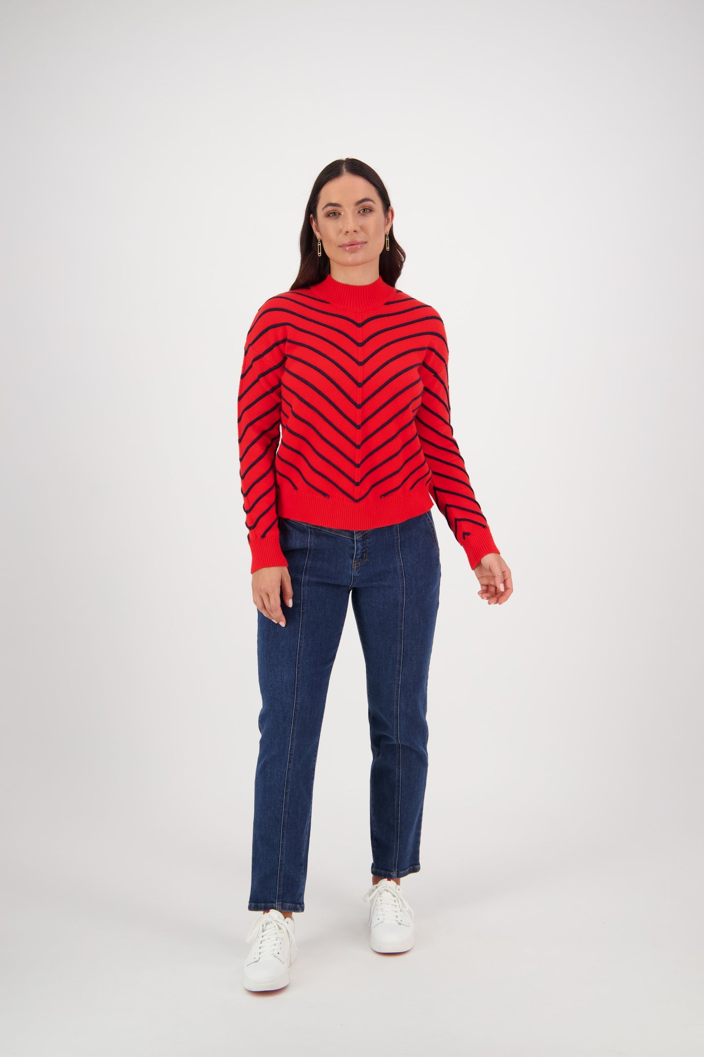 Vassalli Angled Detail Knit Sweater - Sunset/Ink