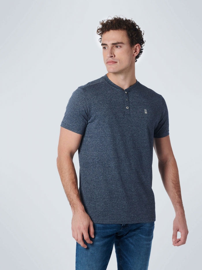No Excess Henley Carbon Blue Short Sleeve T-Shirt