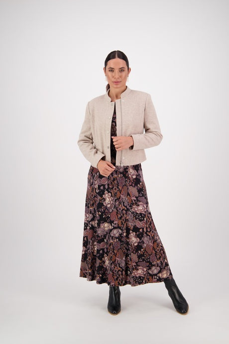 Vassalli Collarless Short Jacket with Concealed Zip - Dune