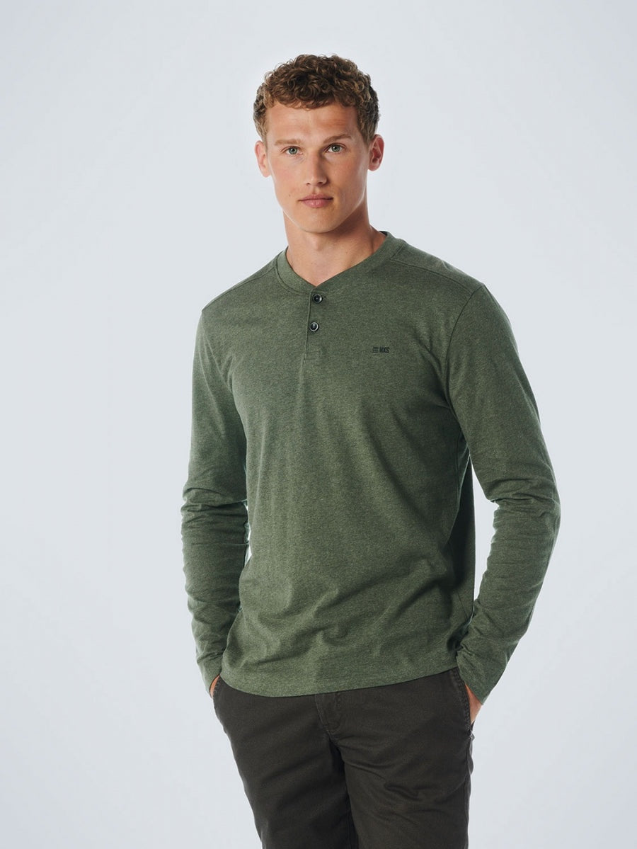 No Excess Dark Green Long Sleeve Henley Tee Shirt