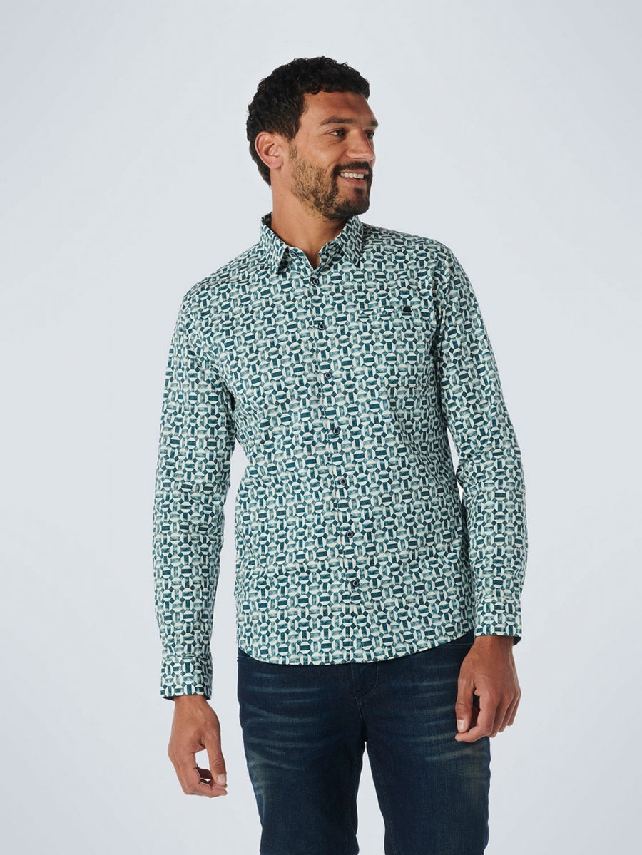 No Excess Ocean Allover Print Long Sleeve Shirt