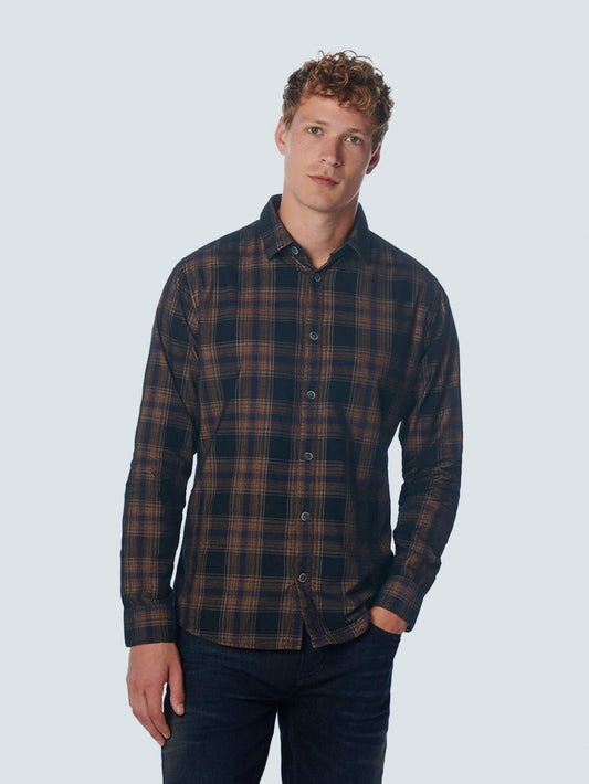 No Excess Brown Corduroy Check Long Sleeve Shirt