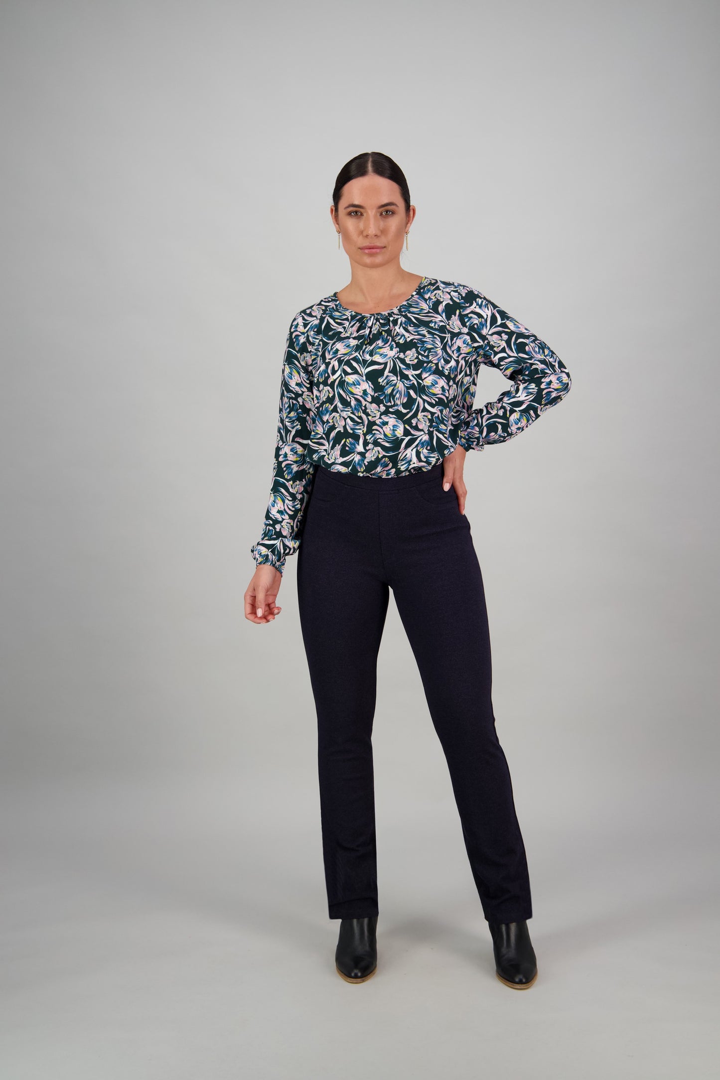Vassalli Navy Marle Knit Slim Leg Pull OnPant