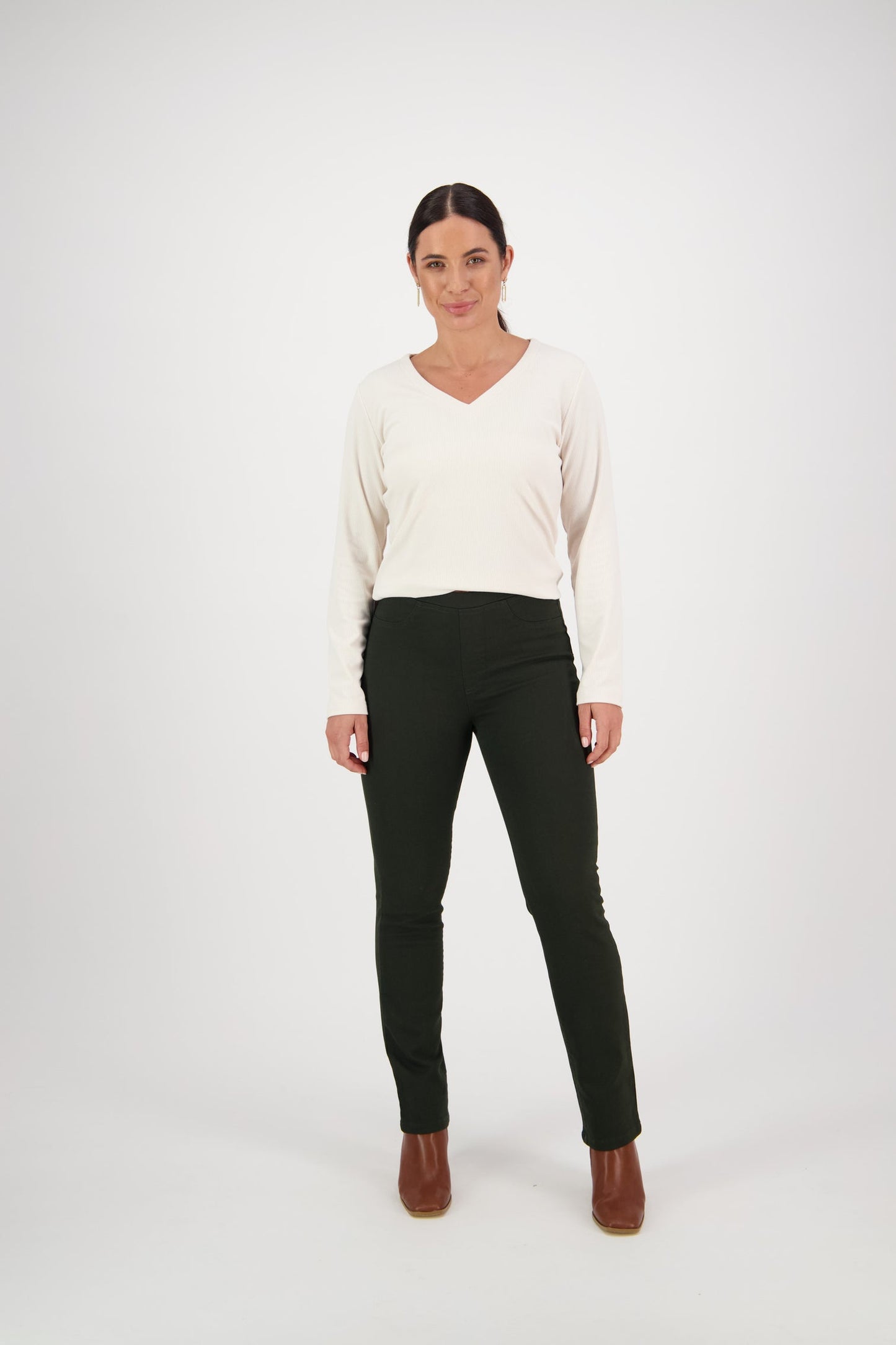 Vassalli Forest Slim Leg Full Length Knit Denim Pull On