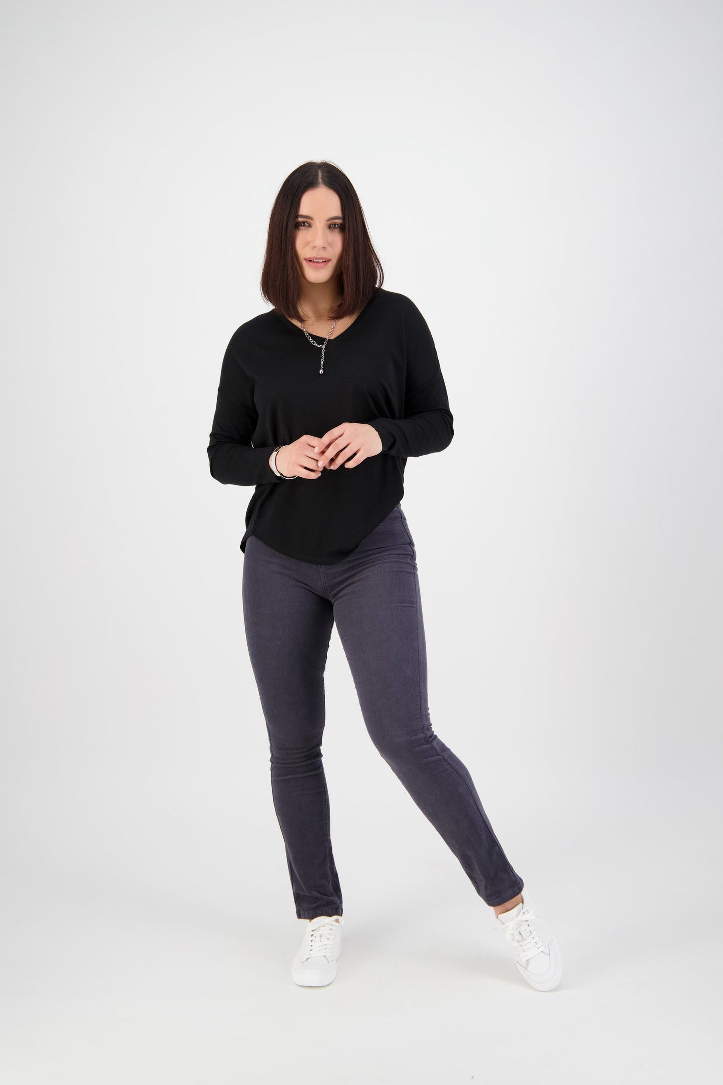 Vassalli Graphite Slim Leg Pull On Cord Pant