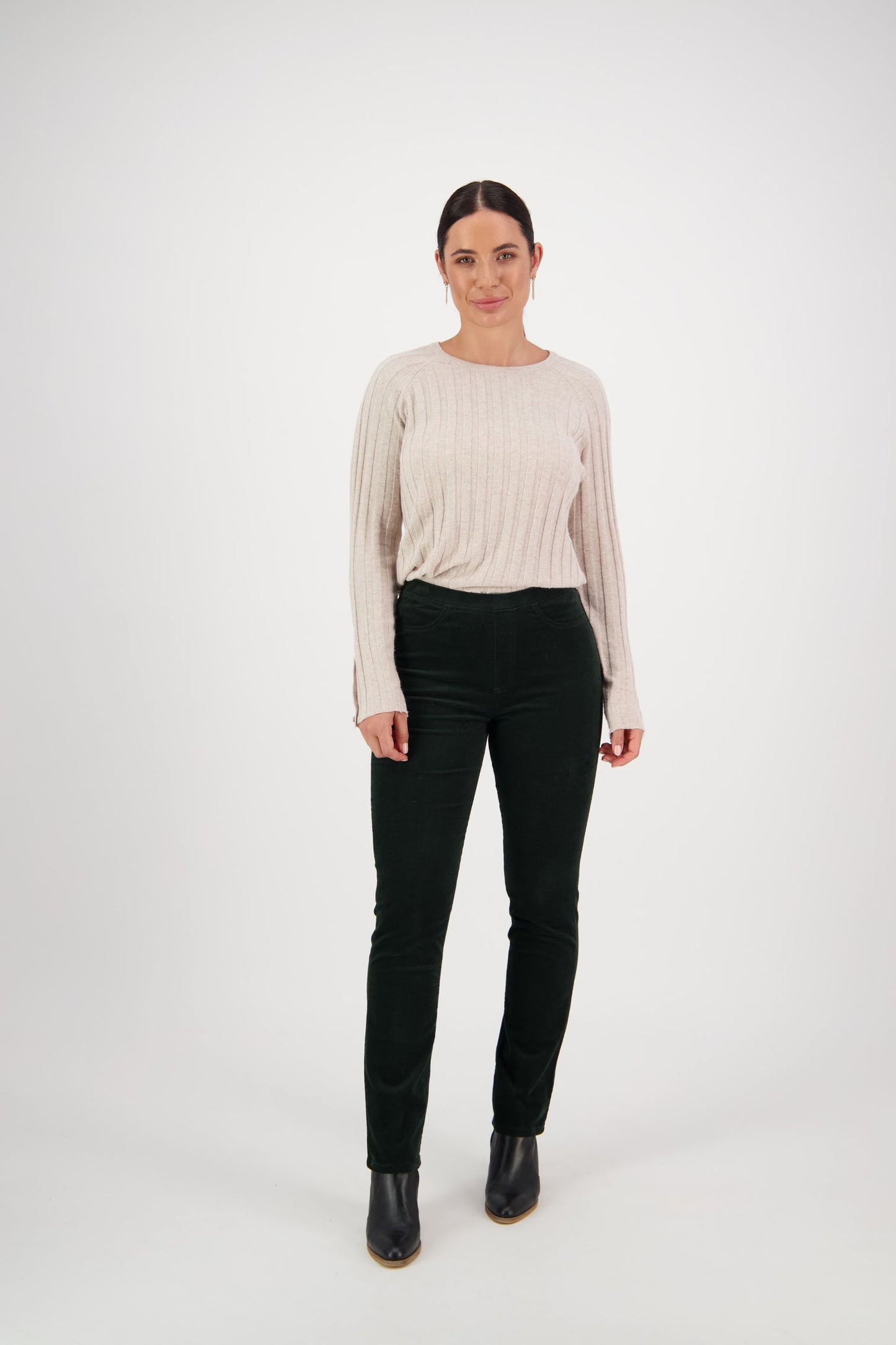 Vassalli Olive Slim Leg Pull On Cord Pant