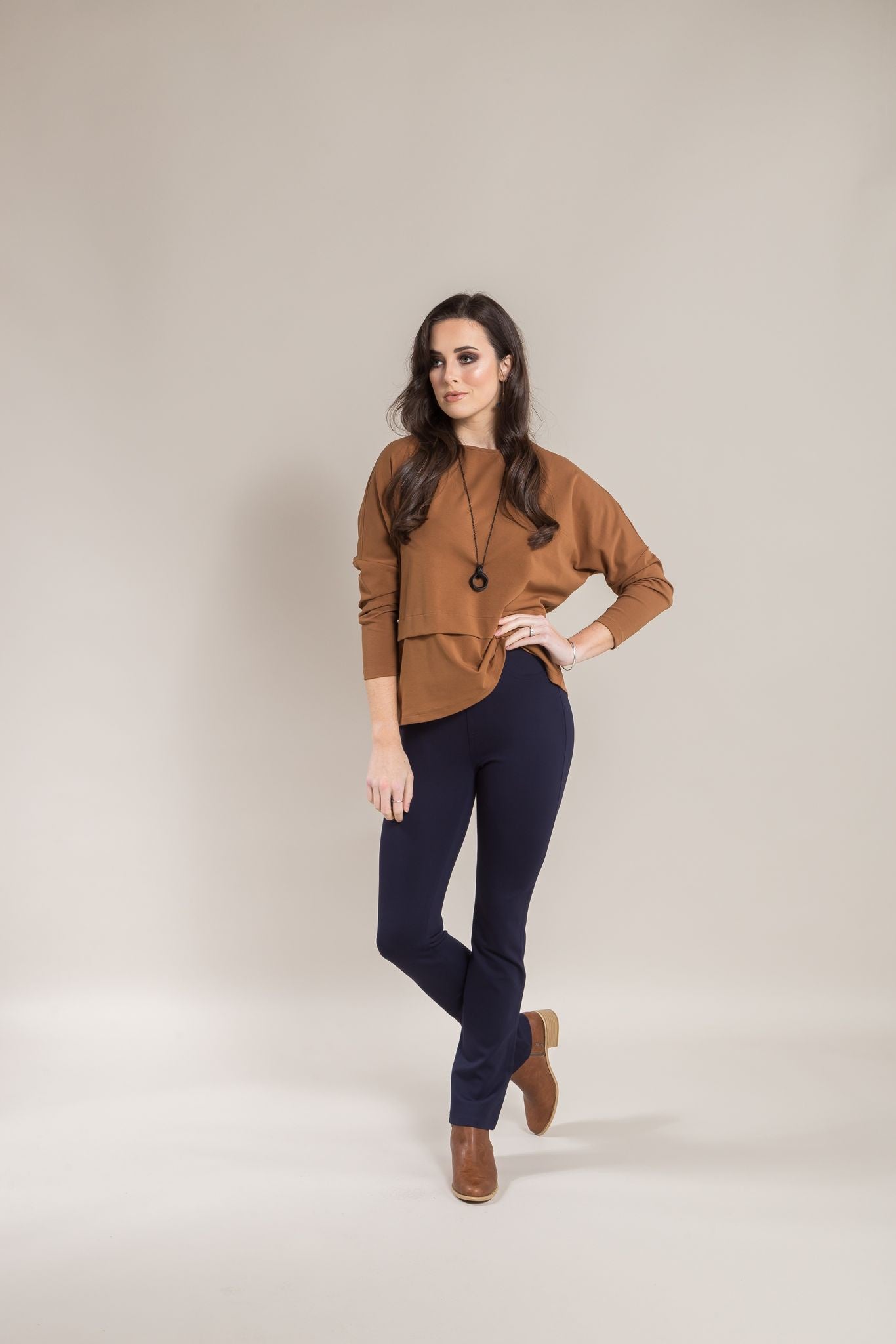 Vassalli Navy Slim Leg Pull On Cord Pant
