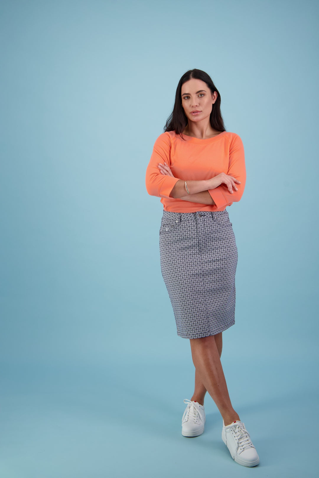 Vassalli Chevron Printed With Centre Back Vent Lightweight Skirt