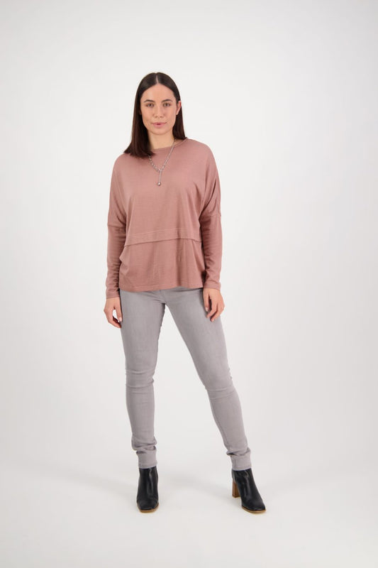 Vassalli 100% Merino Drop Shoulder Top With Pleat 4278